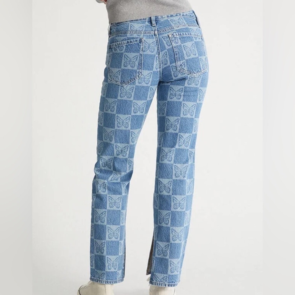 PacSun Eco Butterfly Checkerboard Low Rise Straight Leg Jeans size 26 - Picture 2 of 8